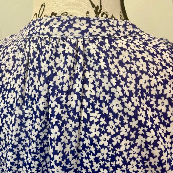 J.CREW BLOUSE SHORT SLEEVE SZ XS BLUE FLORAL COTTAGECORE PREPPY CHIC RUFFLE - Picture 6 of 16